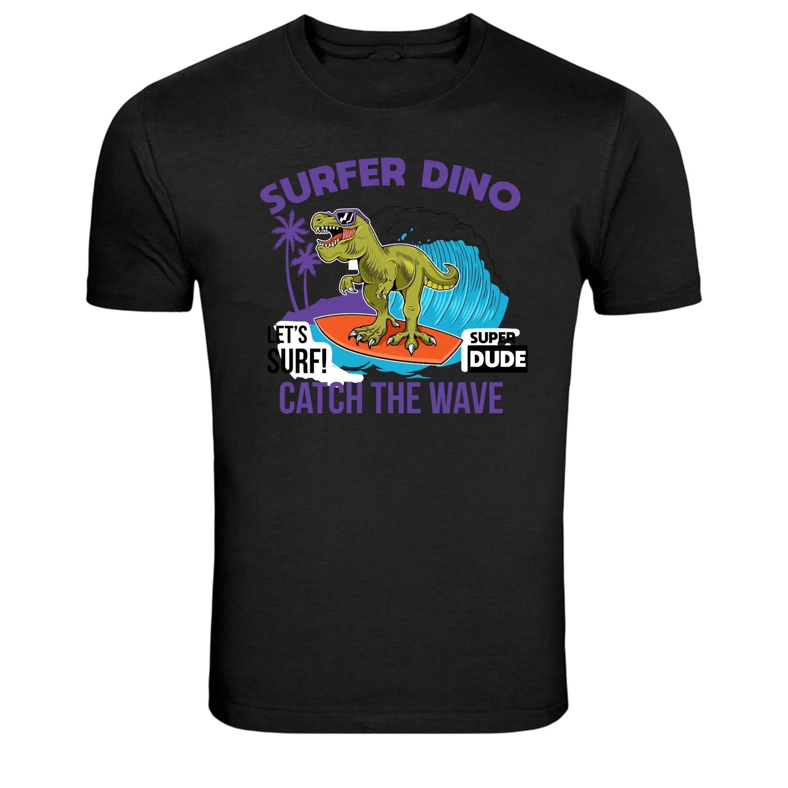 Surfer Dino Catch The Wave Graphic T-Shirt L