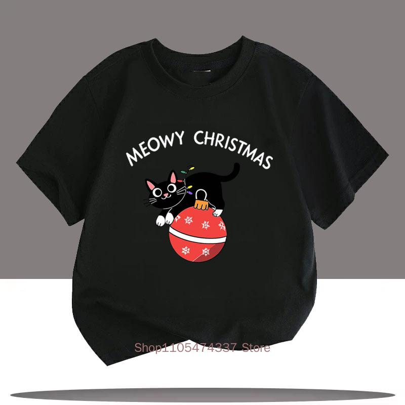 Children Funny Cute Cat Print Tshirts For Girls Boys Summer Casual Colorful Tops Kids Comfortable Crew Neck Short Sleeve Tees