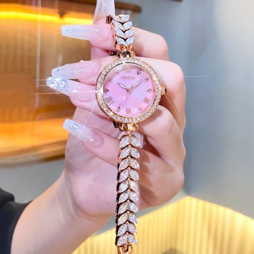 OLEVS Women's Watch, Beautiful Design, Beautiful, Simple, Popular, Easy to See, Cute, Waterproof, Luminous, Japanese Movement, Diamond, Pink