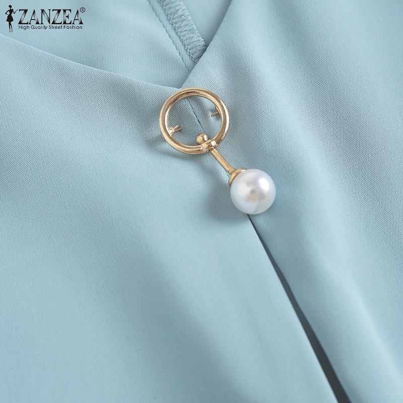 ZANZEA Blusa Casual de Verano para Mujer con Cuello en V y Manga Corta