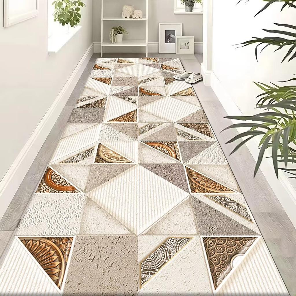Light Luxury Style Long Carpet Household Absorbent Non-slip Floor Mat Dirt Resistant Geometric Floor Mat Decoration