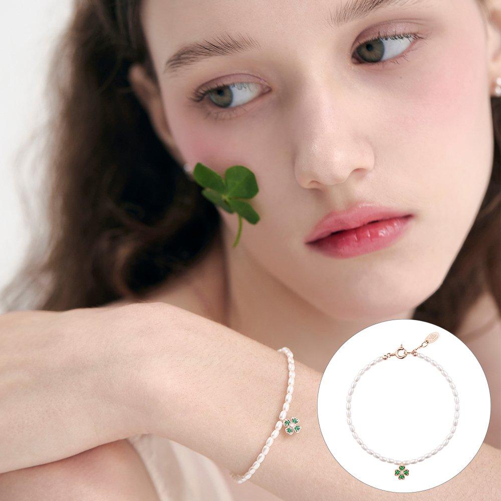 [Rosemont] Silver Clover Pearl Bracelet Ra24C22K