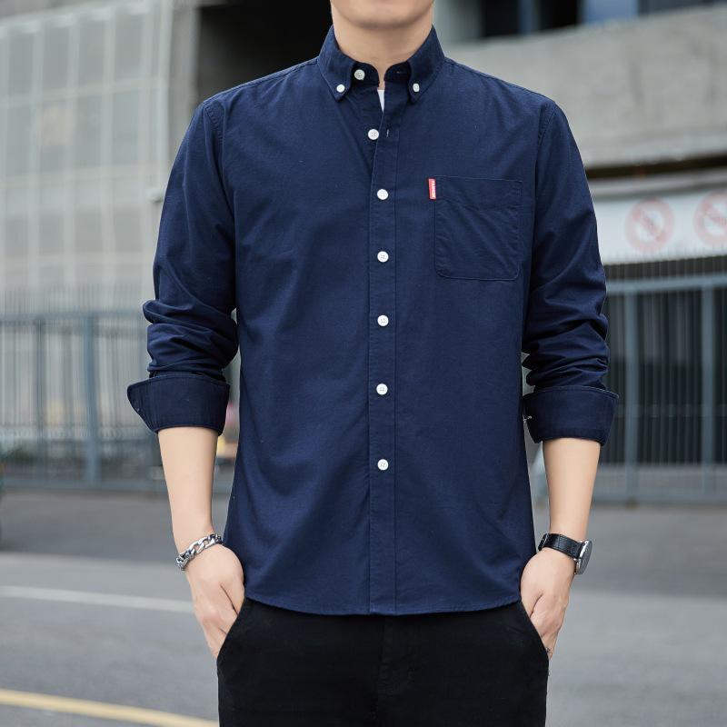 Men's Slim-Fit Long-Sleeve Oxford Shirt - Spring/Autumn Casual & Breathable
