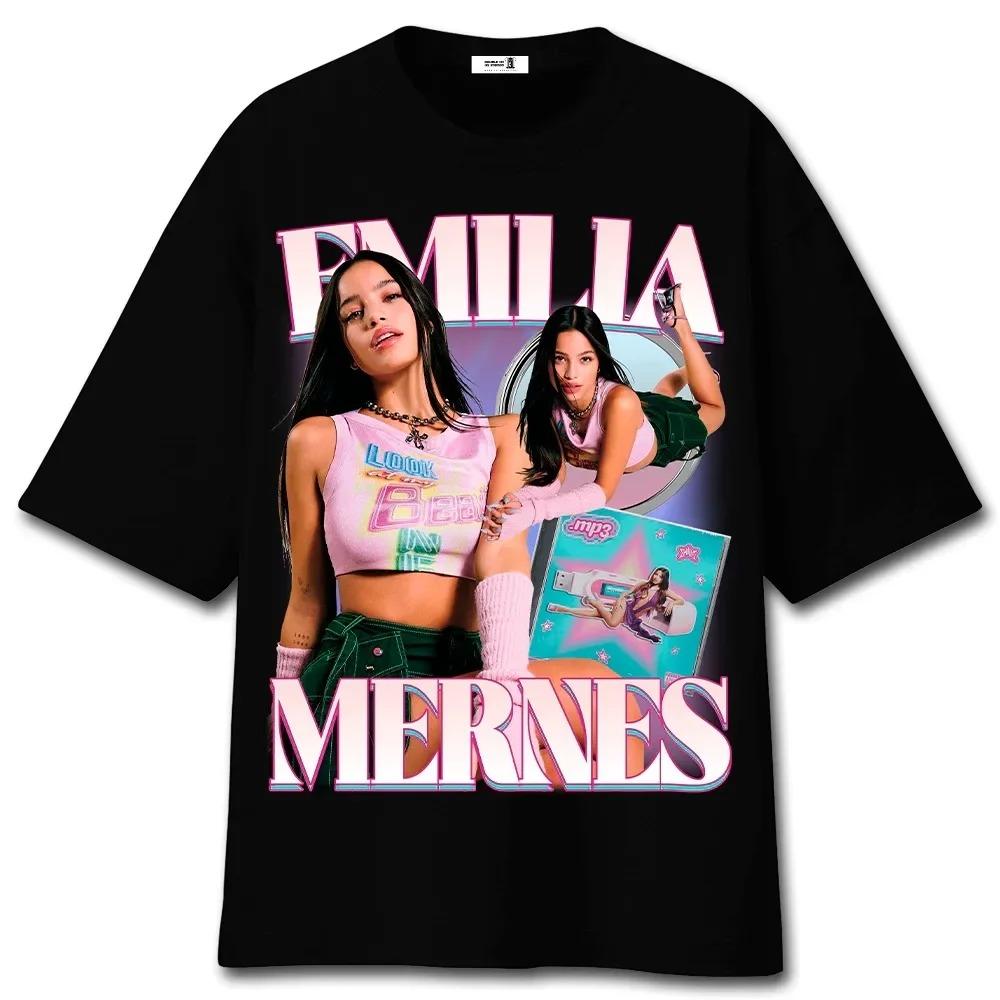Famous Spanish Top Fashion Brand Bershka Tee Emilia Mernes Print Short Sleeve Women T-shirts Cotton Oversized Y2k Female Clothes
