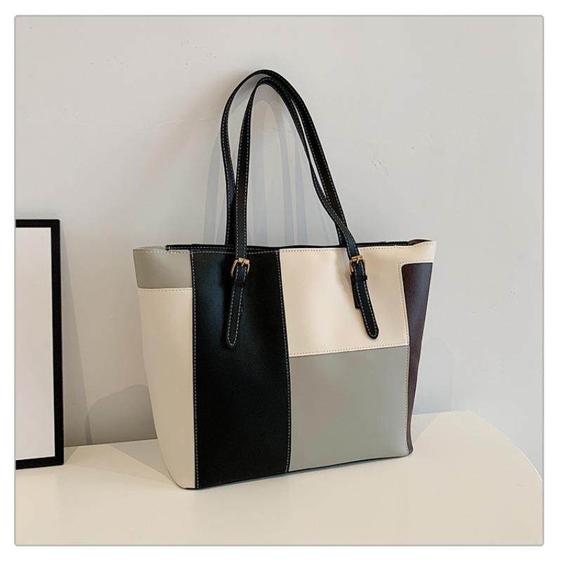 fashion splicing contrasting color women's , new trendy soft-faced casual shoulder bags, simple hand-carried women's bags