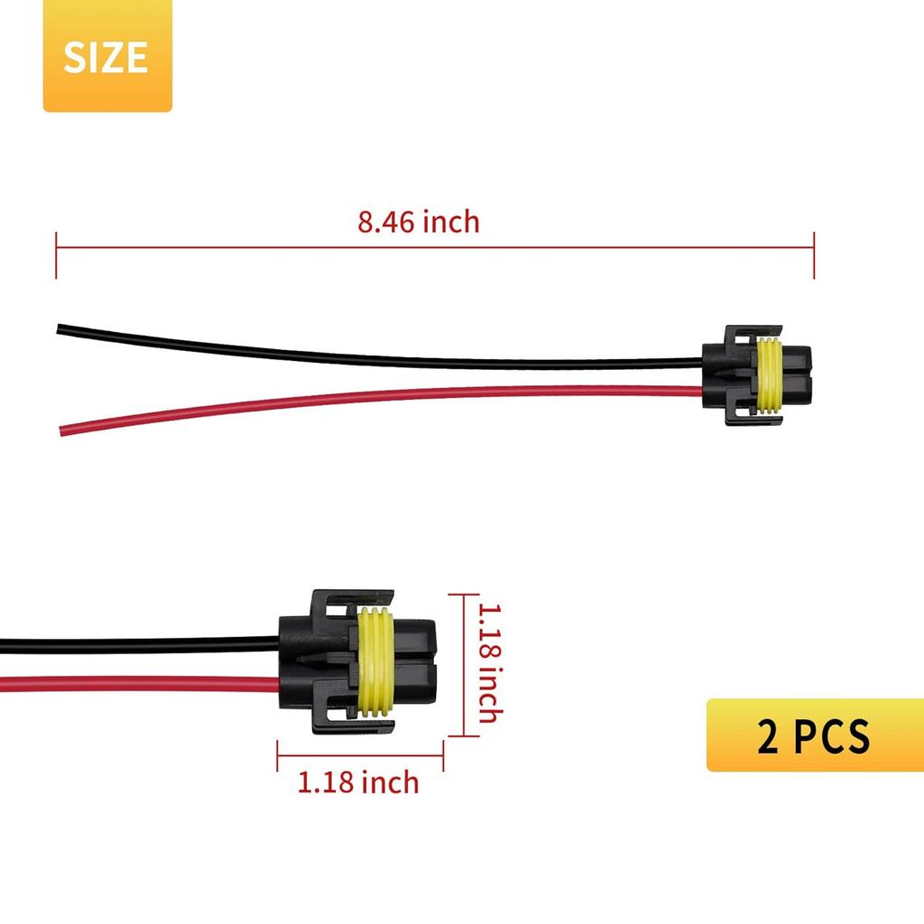 Wire Pigtail Female S H11 Two Harness for Fog Light Bulb Repair Socket Plug Lamp Fit Connector Plug H11 PGJ19-2