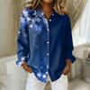 Women's Christmas Printed Button Up Long Sleeved Casual Regular Shirt With Collar Top