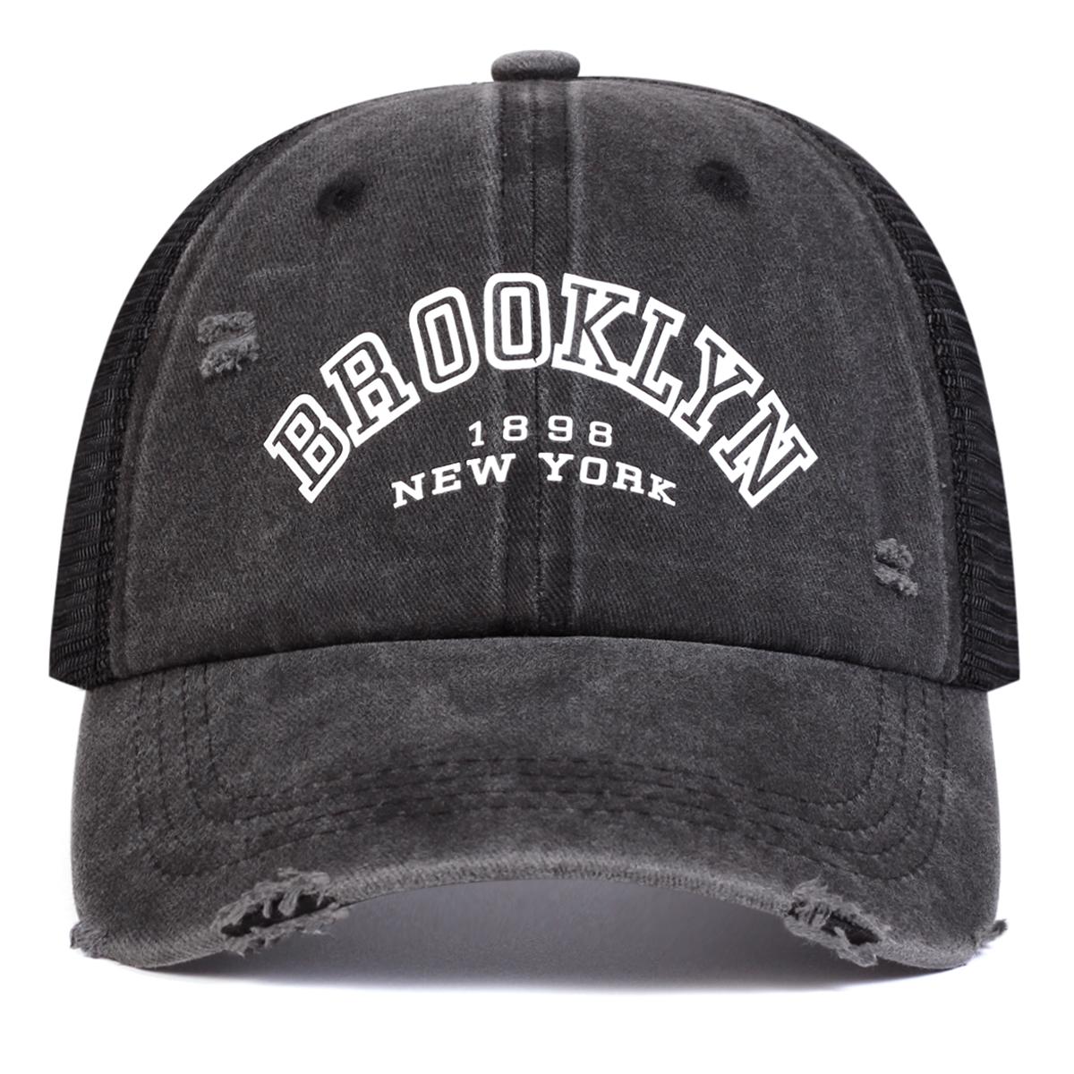 

Унисекс BROOKLYN Letter Print Wash бейсболки с сеткой хип-хоп кепки весна-лето для отдыха на открытом воздухе регулируемые повседневные шляпы солнцезащитная шляпа темно серый