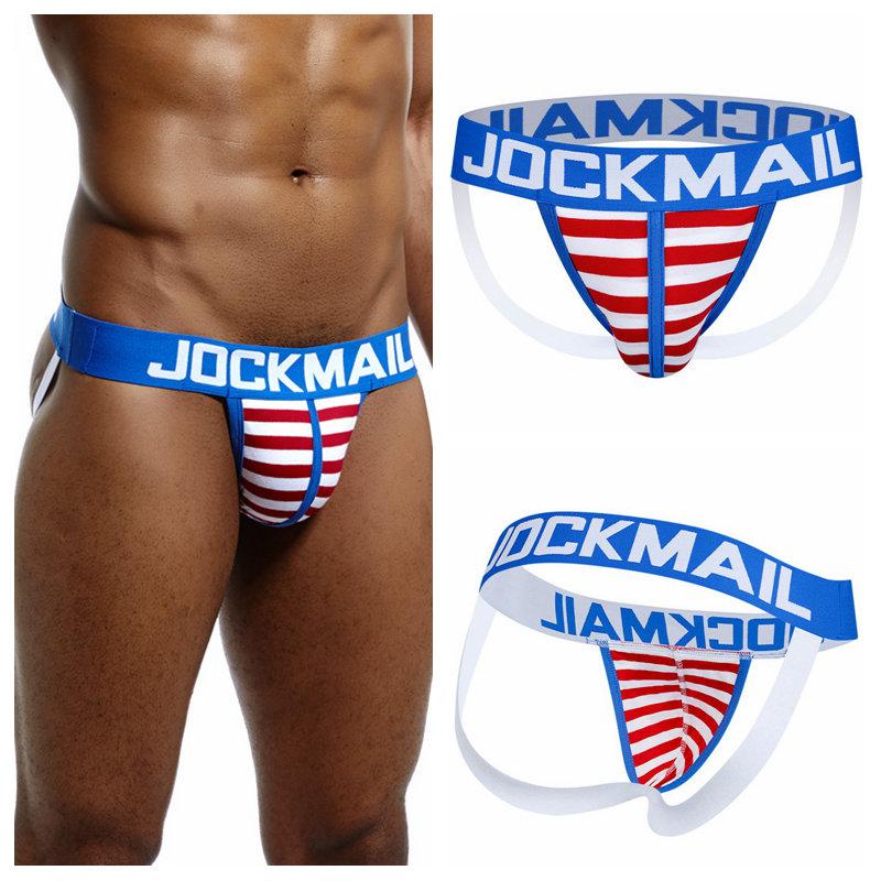 Jockstraps JOCKMAIL Fashion Stripe Men's Thong Sexy Low Waist T-Back Briefs Sport G-string Underpans Daily Casual Men's Bikini Underwear