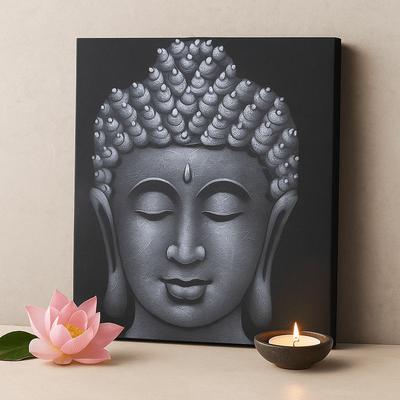 Buddha Leinwand Wandkunst Grauer Sandfinish 80x60cm