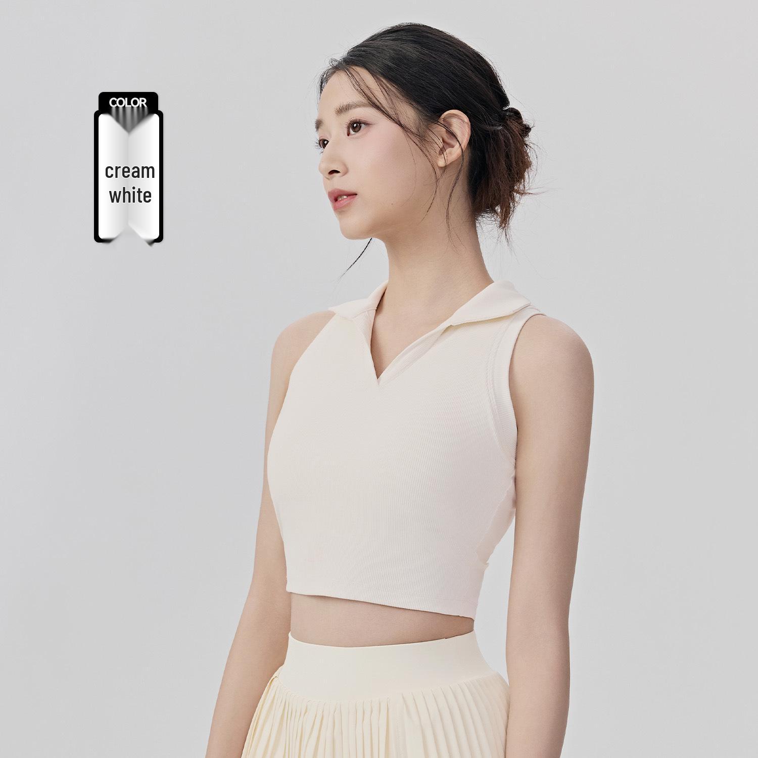 

Women s Polo Collar Tennis Vest with Built-in Bra - Breathable Sleeveless Yoga Top Small