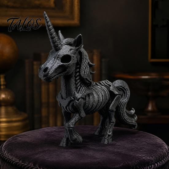 Detailed Skeleton Animal Figurine 3D Printed Horse Ornament, Fantasy Horns Bone Statue, Creative Dark Atmosphere Party Decor PLA Crafts for Halloween