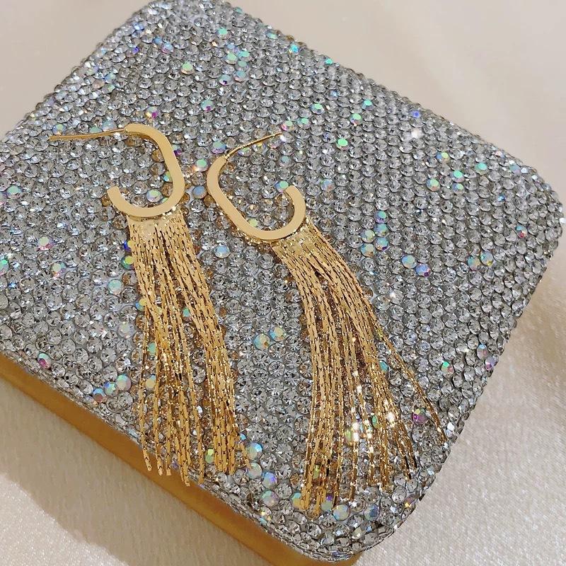 

Golden Geometric Tassel Earrings with A Sense of European and American Design, Exuding A Light Luxury and High-end Temperament
