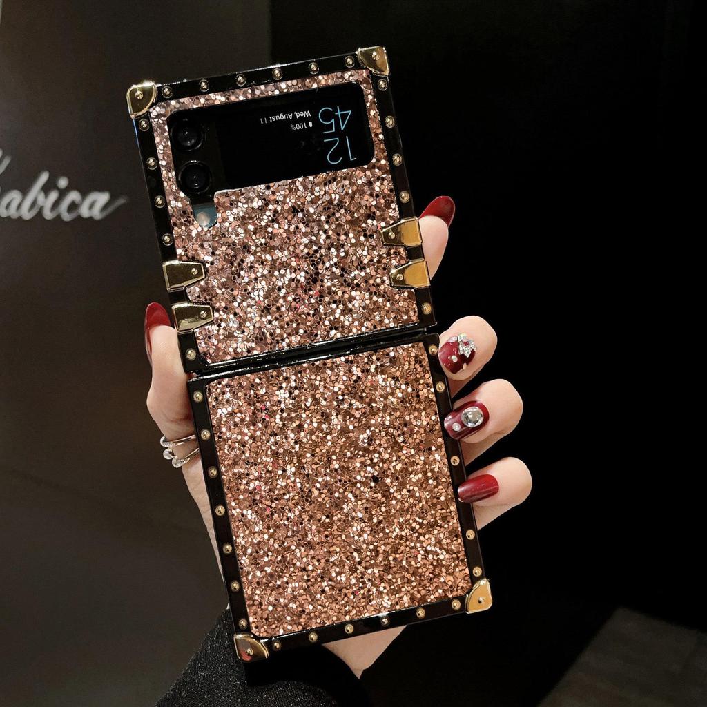 Samsung Z Flip7 Light Luxury Glitter Case: Full Coverage, Anti-fall, Flip5 Compatible, Square Design.