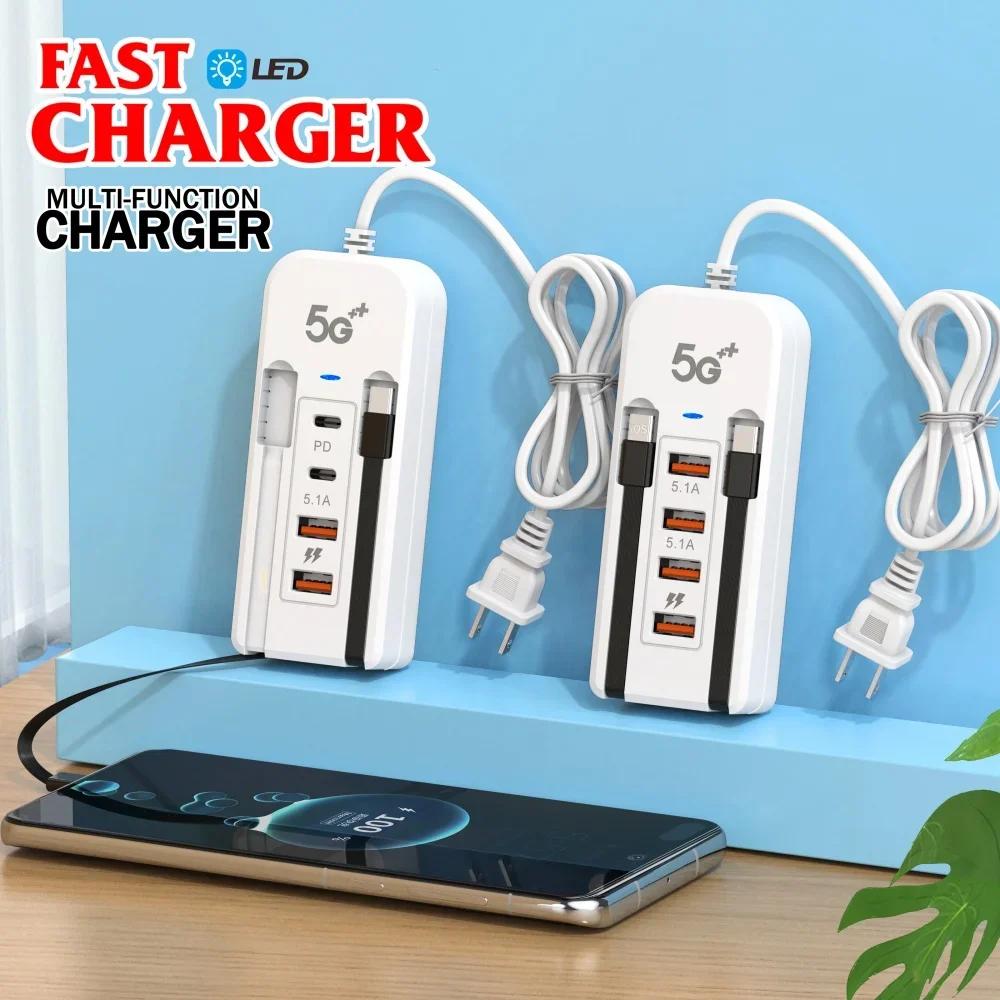 66W Fast Charging Multiport USB Charger PD Type C Phone Charger for IPhone Samsung Xiaomi Quick Charge EU US Plug Wall Charger