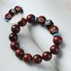 Small-leaf Red Sandalwood Inlaid with Silver Zodiac Three-in-one Bracelet Sandalwood High-quality Genuine Snake Year Natal Buddha Jewelry