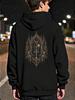 Men Graphic Hoodie with Gothic Cathedral Angel Stained Glass Cross Print, Oversize Retro Hip Hop Style, Casual Daily Streetwear, B
