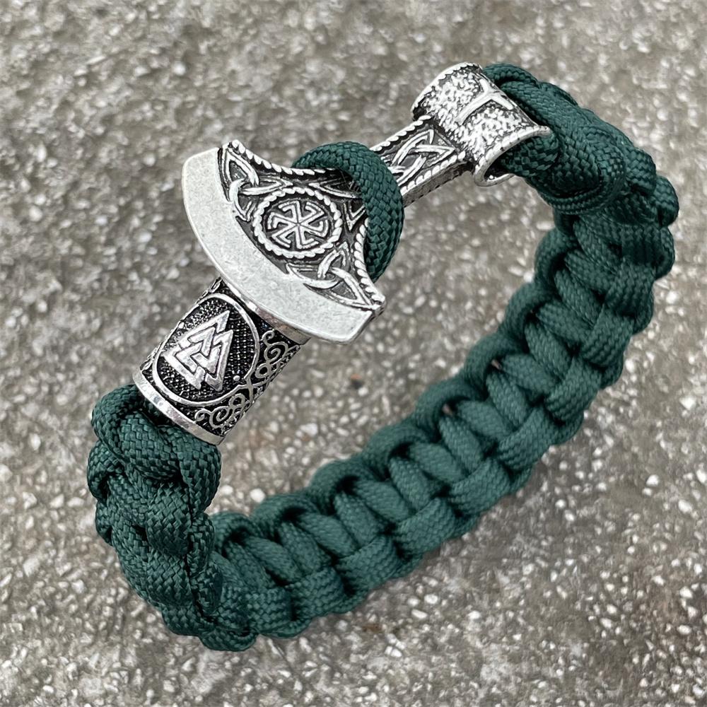 Handmade Norse Axe Slavic Kolovrat Charm Paracord Bracelet Viking Runic Beads Accessories Diy