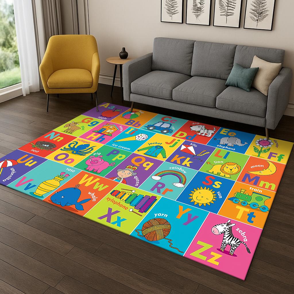 

Childhood Early Education Letter Cartoon Game Carpet Rug for Living Room Sofa Home Bedroom Doormat Decor,Playroom Non-slip Mat 80x120cm