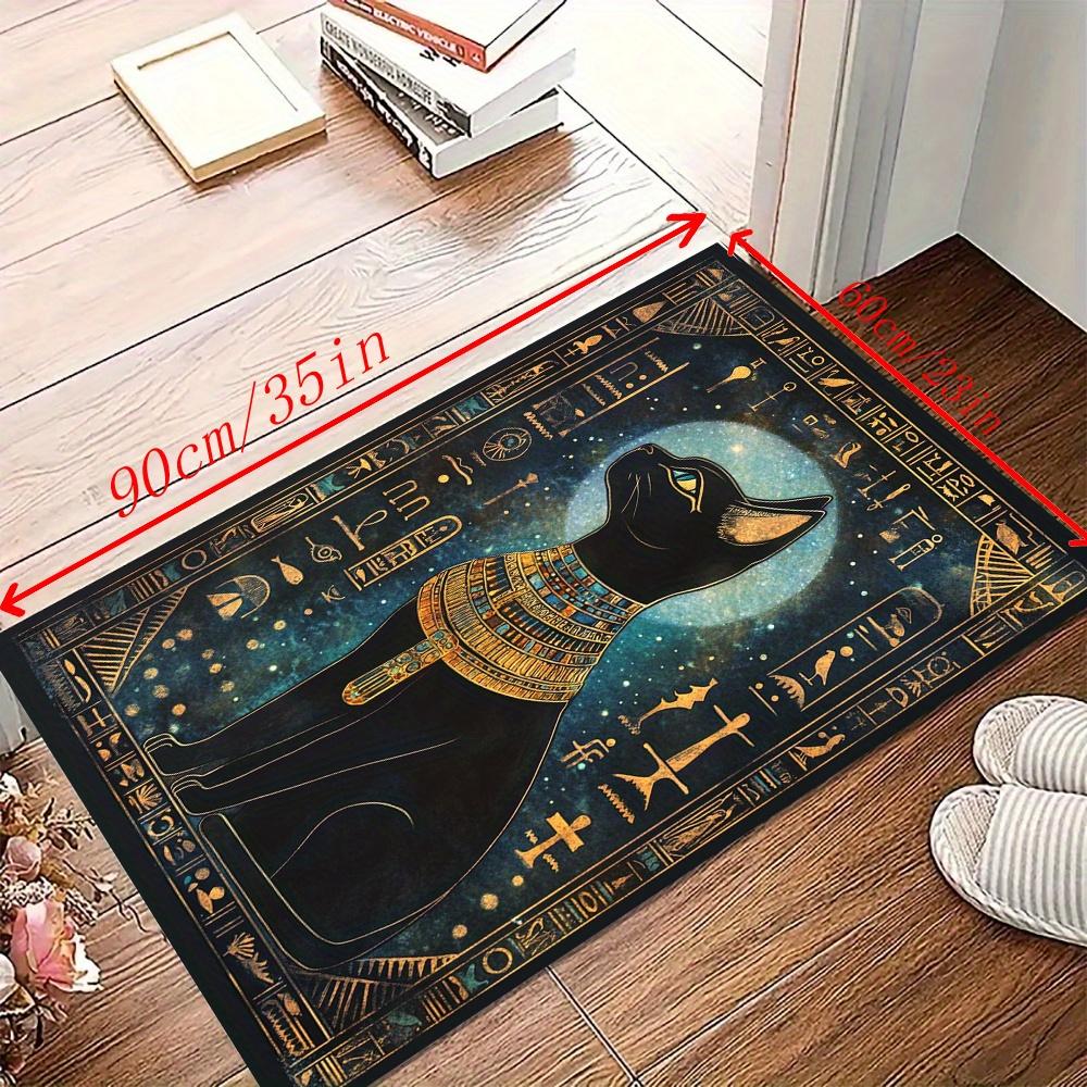 Egyptian Little Black Cat Mysterious Totem Pattern Rug,Office Chair Mat,Decorative Holiday Gift,800g/M2