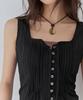 Leondeondada Wrinkle Tie Sleeveless Blouse, Black