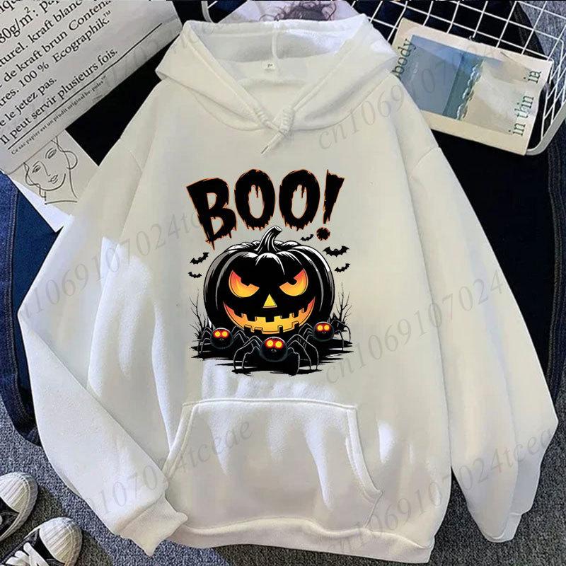 Halloween Spooky Boo Pumpkin Print Sweatshirt for Men Women Hoodies Spooky Spider Bat Graphic Sportwear Holiday Party Streetwear