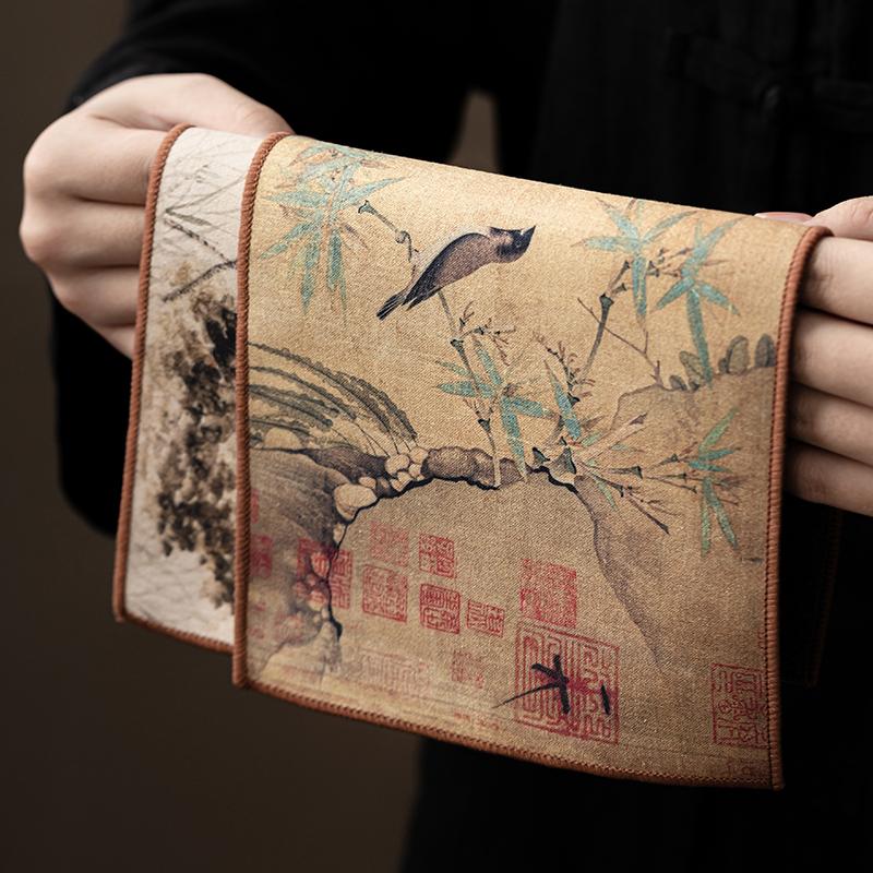 1pc Chinese Thickened Tea Towel Plush Imitation Deerskin Absorbent Water Rag Lotus Pattern Tea Napkins Cloth Teaware Accessories