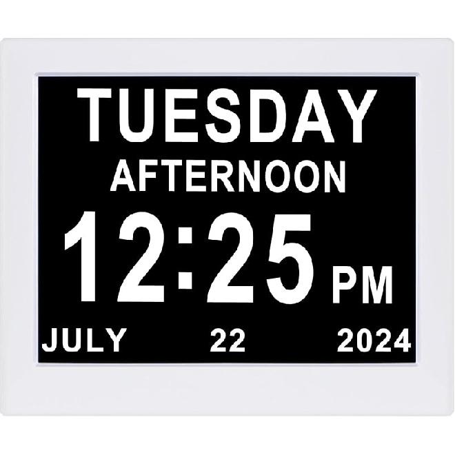 [Обновленный 10-дюймовый] Цифровой календарь-часы дня Автоматическое затемнение и 8 вариантов будильника Очень большой формат даты и времени Без сокращений Для пожилых людей с деменцией или нарушениями зрения 8  White-2