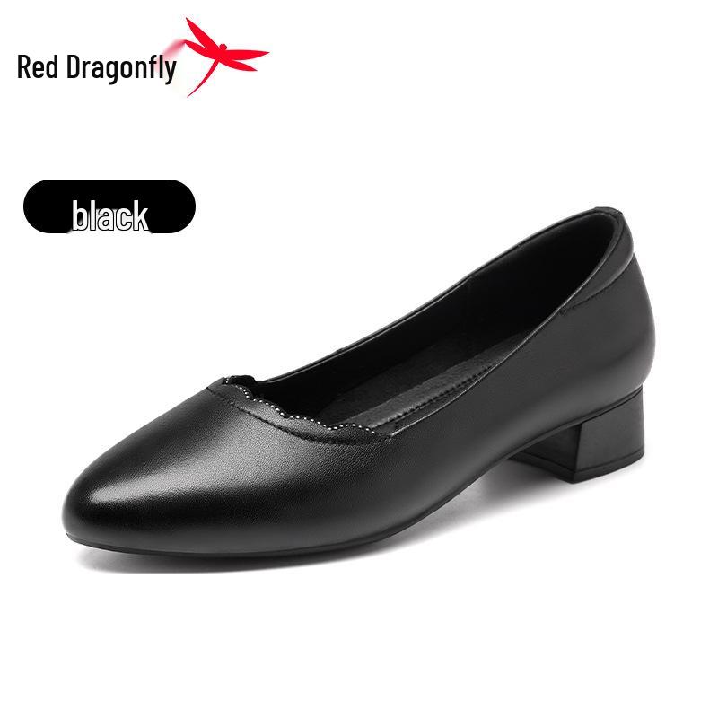 Женские мокасины Red Dragonfly из натуральной кожи на массивном каблуке - Удобные для работы 39 чёрный