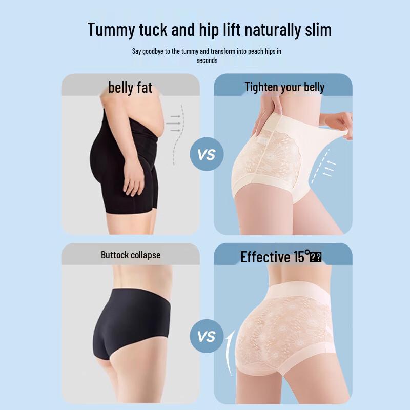 Yalu Women's High-Waist Tummy Control Lace Briefs (3-Pack) with Mulberry Silk Crotch