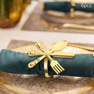 6 Stück Gold Messer Gabel Serviettenringe Set Metall Serviettenhalter für Geburtstag Hochzeitsfeier Esstischdeko Serviettenhalter