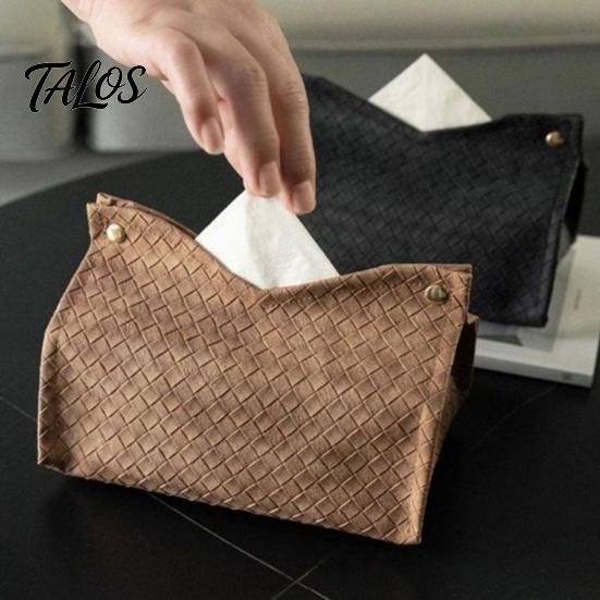 Space Saving Bedroom Storage Bag PU Leather Tissue Box Holder, with Snap Design, Portable Foldable Decorative Balcony Napkin Facial Paper Organizer