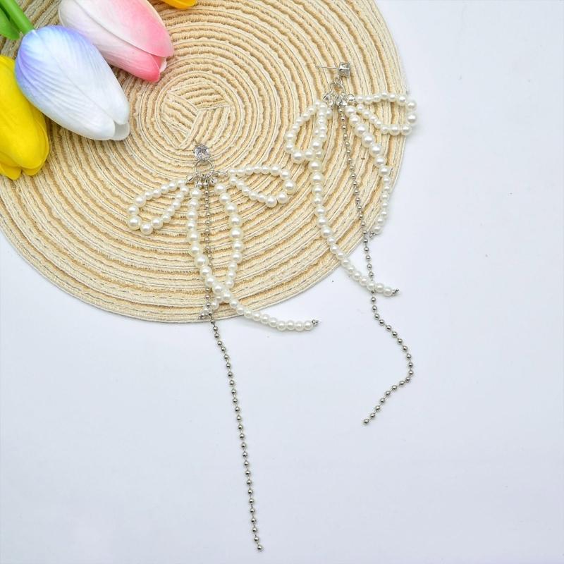 Mode Perle Schleife Quasten Anhänger Ohrringe Süße Hängeohrringe Elegante Lange Anhängerohrringe Temperamentsschmuck