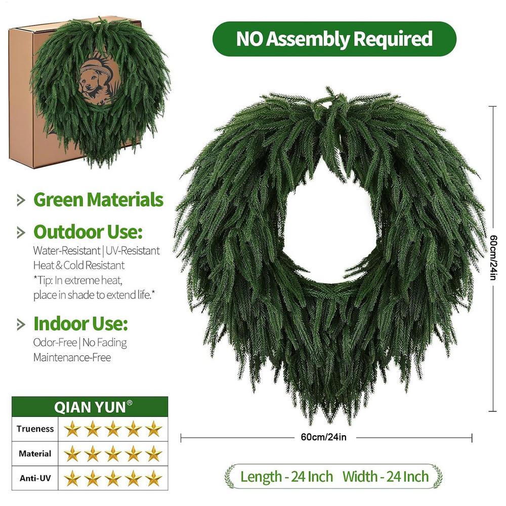60cm Christmas door wreath artificial green plants winter decoration door Christmas wreath Norfolk pine wreath Christmas decor