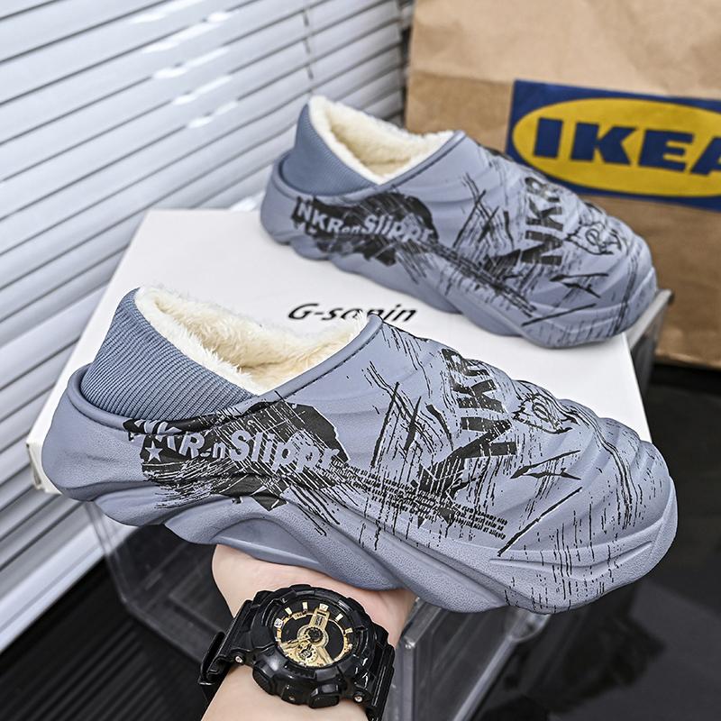 Fashion Men Winter Home Cotton Shoes Indoor Plus Slippers Plus Size Cover Toe Soft Warm Wateroof Daily Casual Women Couple Style Fashion