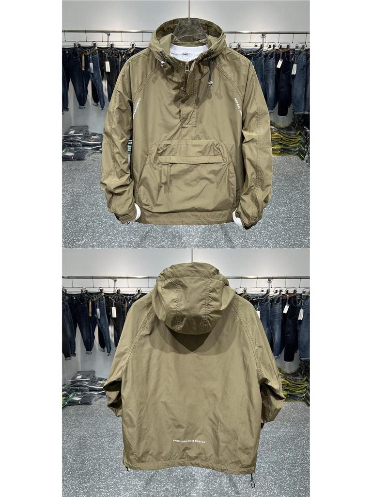 New Men's Spring Workwear Windbreaker: Hooded, Big Pocket, Zipper Pullover, Trendy Casual Loose Jacket