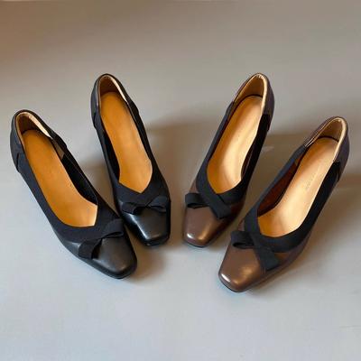 Sturdy and Lightweight High-heeled Women's Retro Square-toe Versatile Basic Shoes
