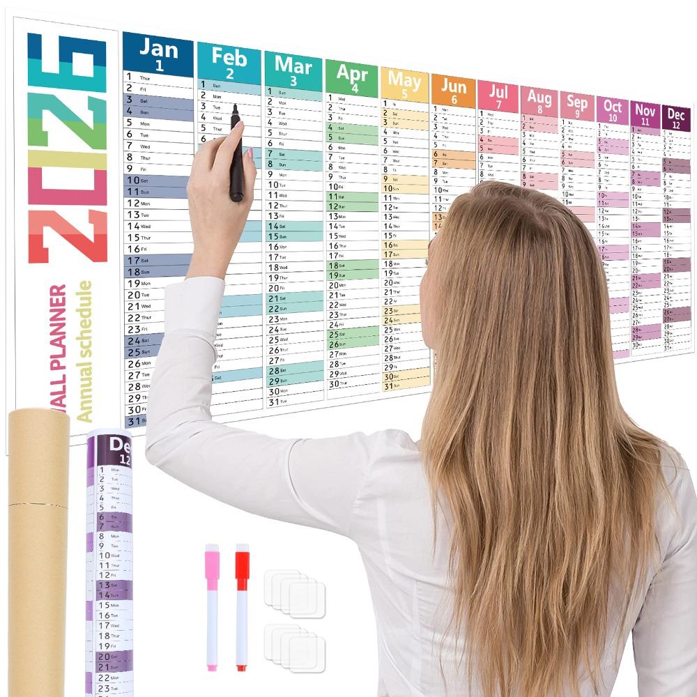 Colorful Large Size Calendar 42x100cm 12 Month Calendar Durable Monthly Planner Calendar  Home Use