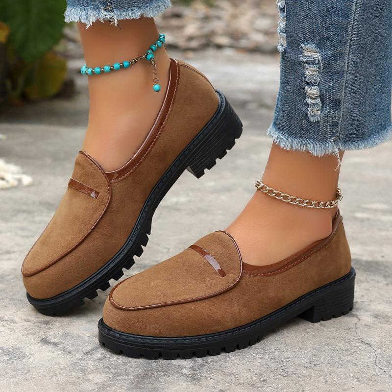 Mode Frühling Neu Dicke Ferse Slipper Damenmode Runde Spitze Tiefer Ausschnitt Wildleder Dicke Sohle Rutschfest Verschleißfest Einzelne Schuhe