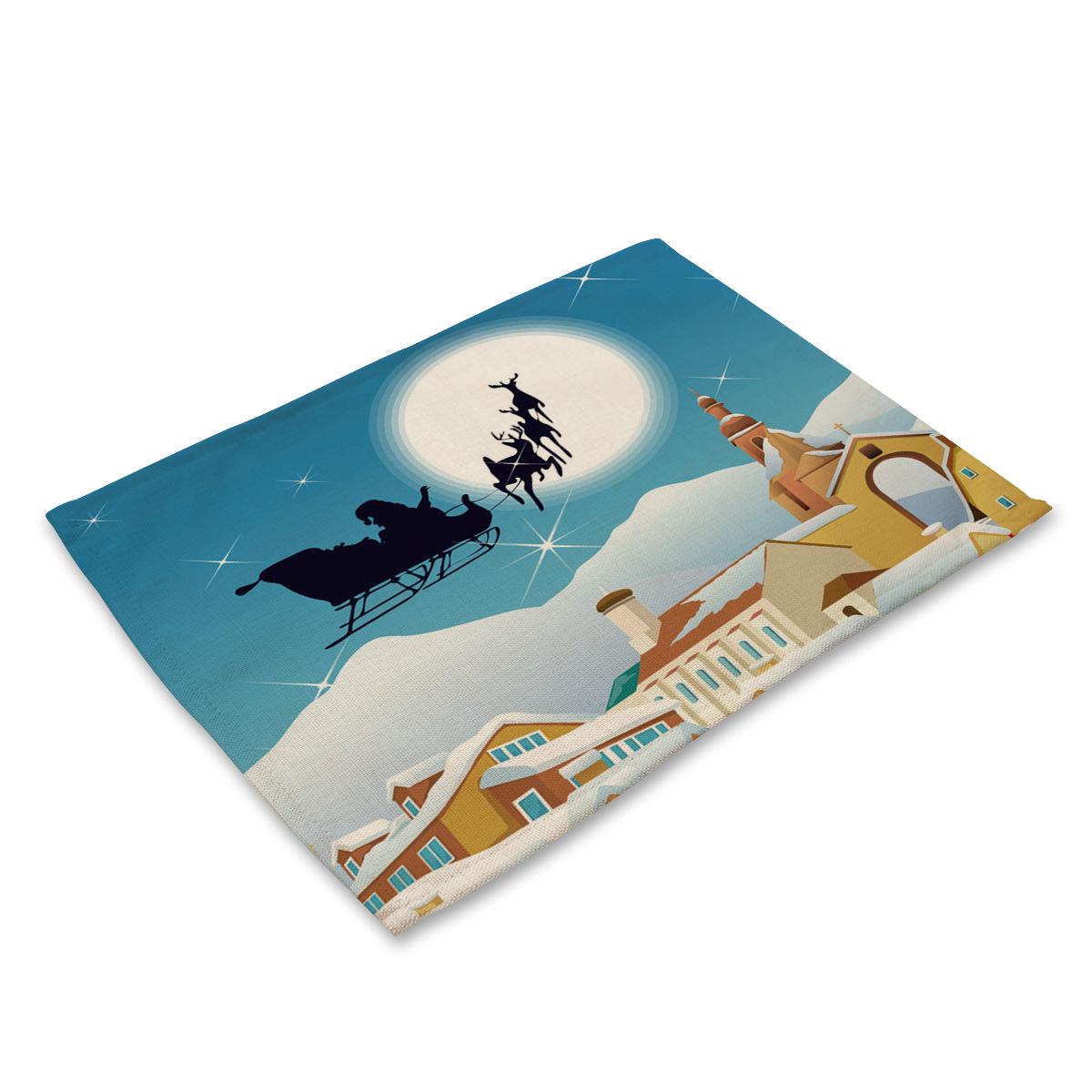 

Рождественская елка Снеговик Узор Принт Льняные подставки для столовых приборов Подставки для дисков Подставка для мисок Горшок Обеденный стол Ma 6