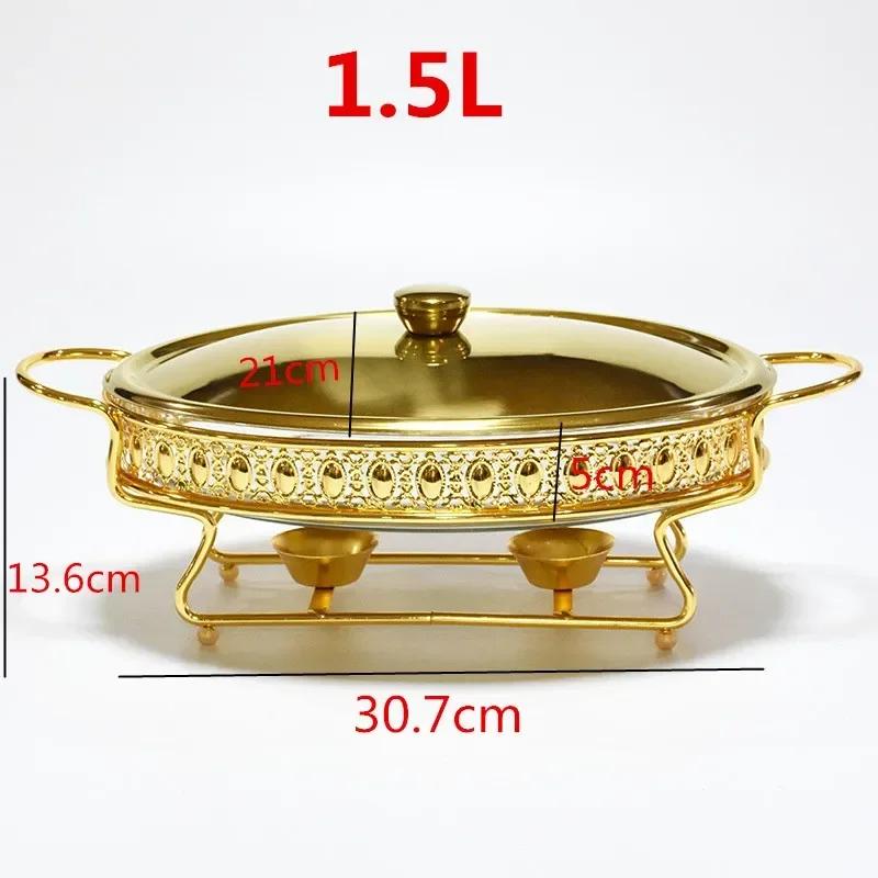 Food Warmer Buffet Luxury Golden Oval Hotel Wedding Chafing Dish Stainless Steel Glass Serving Dish Hot Pot Small Chafing Dish