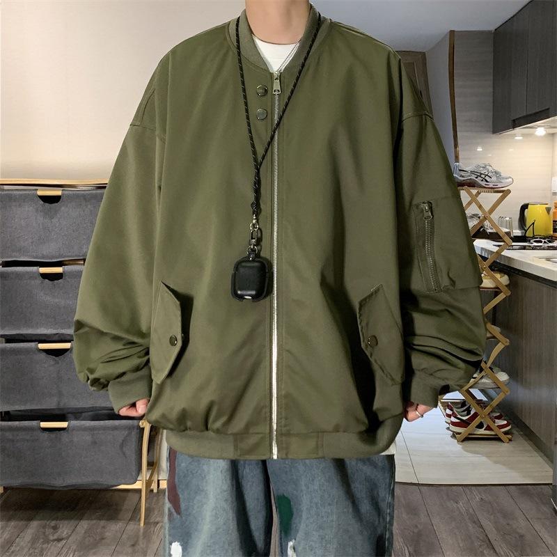 

Coach jacket men s spring casual versatile autumn clothing solid color coat fat large size baseball jersey Korean version top men 3XL зелёный