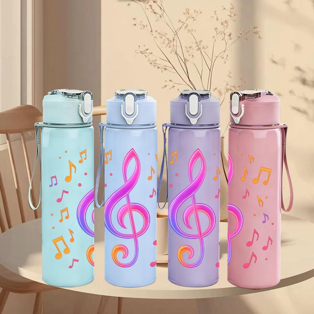 1PC Colorful Treble Clef Music Note 750ml Color Plastic Sports Water Bottle Leakproof Flip Straw Lid Suitable for Sports Office Home Use
