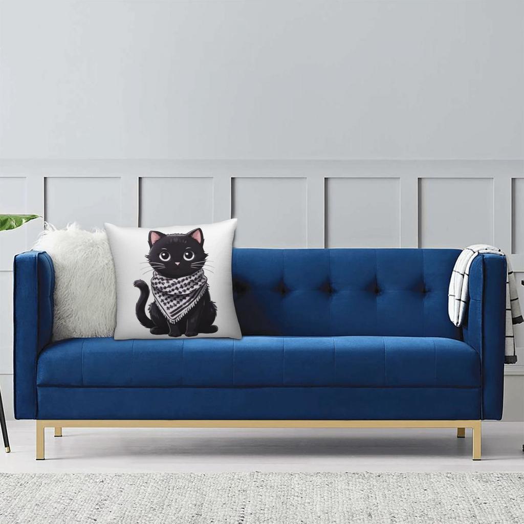 Cute Cat Wearing The Keffiyeh Pillowcase Soft Fabric Cushion Cover Gift Throw Pillow Case Cover Home Zipper 45*45cm