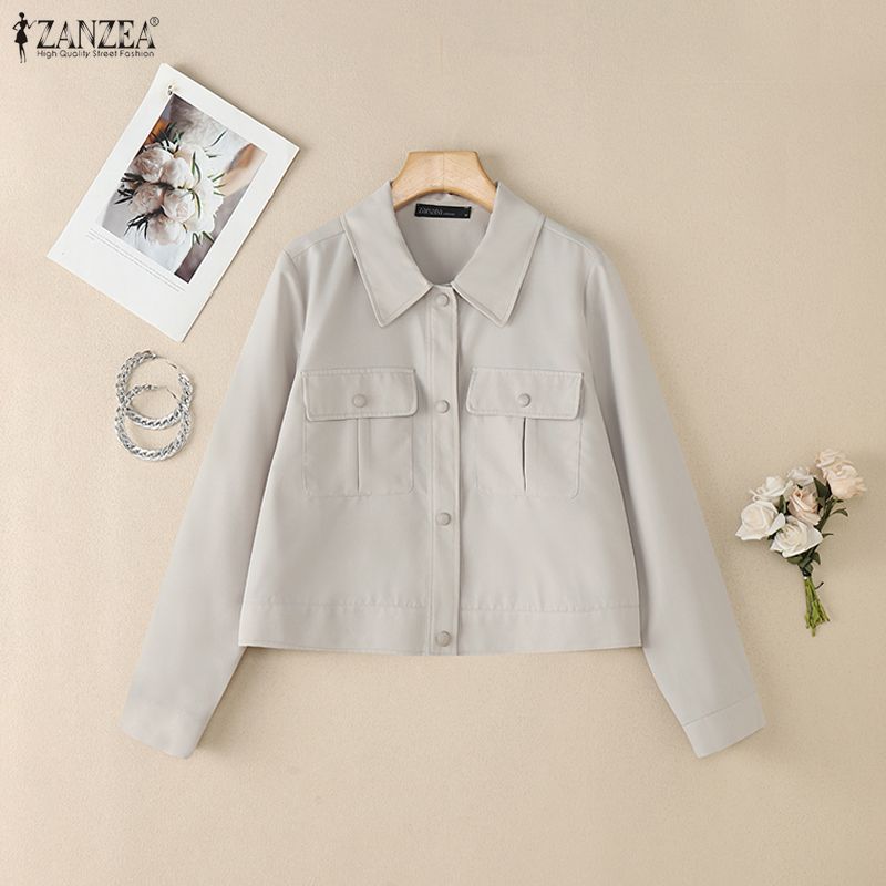 ZANZEA Women Casual Turn Down Collar Long Sleeve Blouse