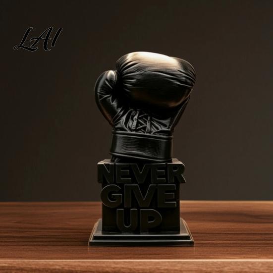 3D Printed Sports Decor Boxing Glove Desk Figurine Never Give Up Inspirational Motivational Desktop Perseverance Statue Resin Encouragement for Home