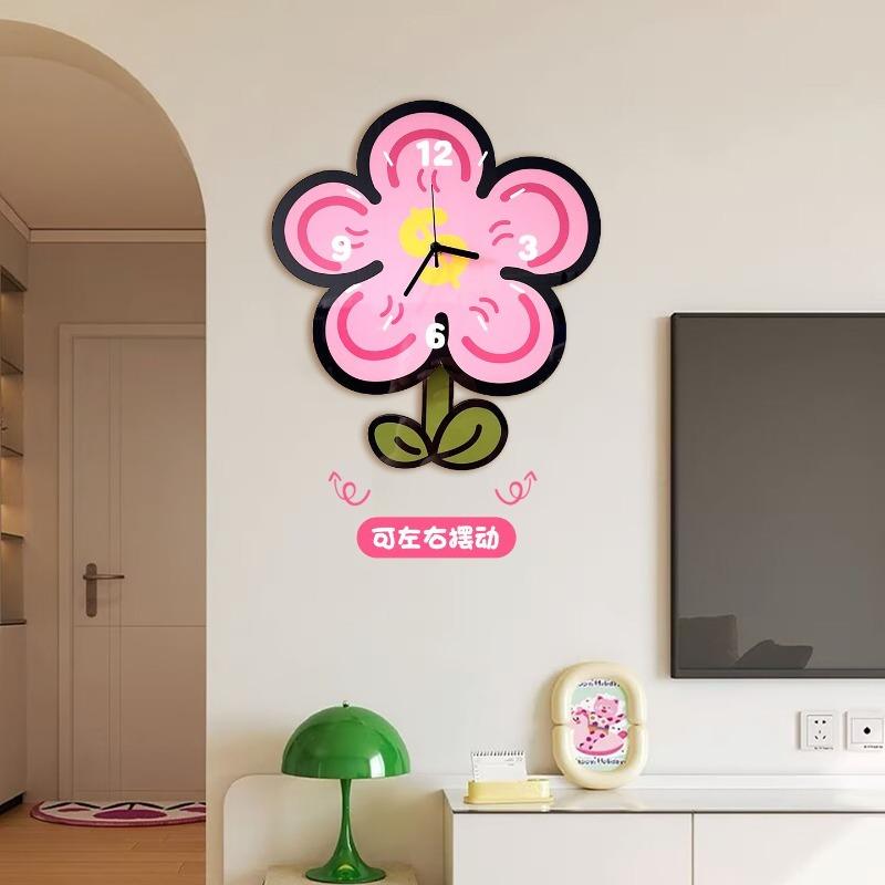 Simple and Creative Cartoon Flower Clock, Silent Wall Clock for Living Room and Dining Room, Cute Clock