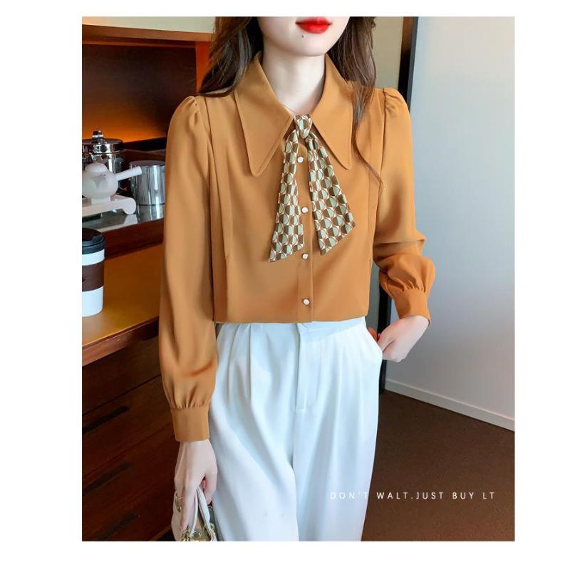 Retro Long-sleeved Chiffon Shirt for Women New High-end Top Loose and Fashionable
