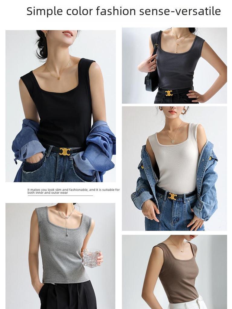 Dámský letní top bez rukávů se čtvercovým výstřihem - Volné, všestranné a lehké tílko