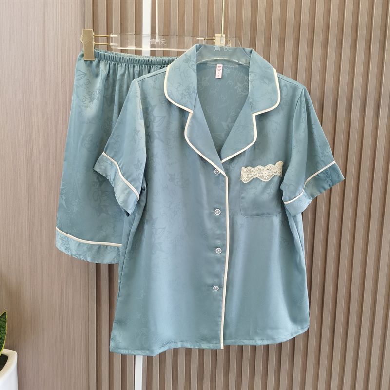 French Royal Style Pajamas Women's Summer Outerwear Short-Sleeved Shorts Homewear Two-piece Set Summer New Arrival Cardigan